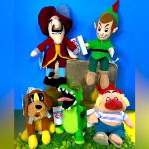 DISNEY EXCLUSIVE NWT VTG 90s PETER PAN RETIRED BEAN BAG PLUSH COMPLETE SET OF 5